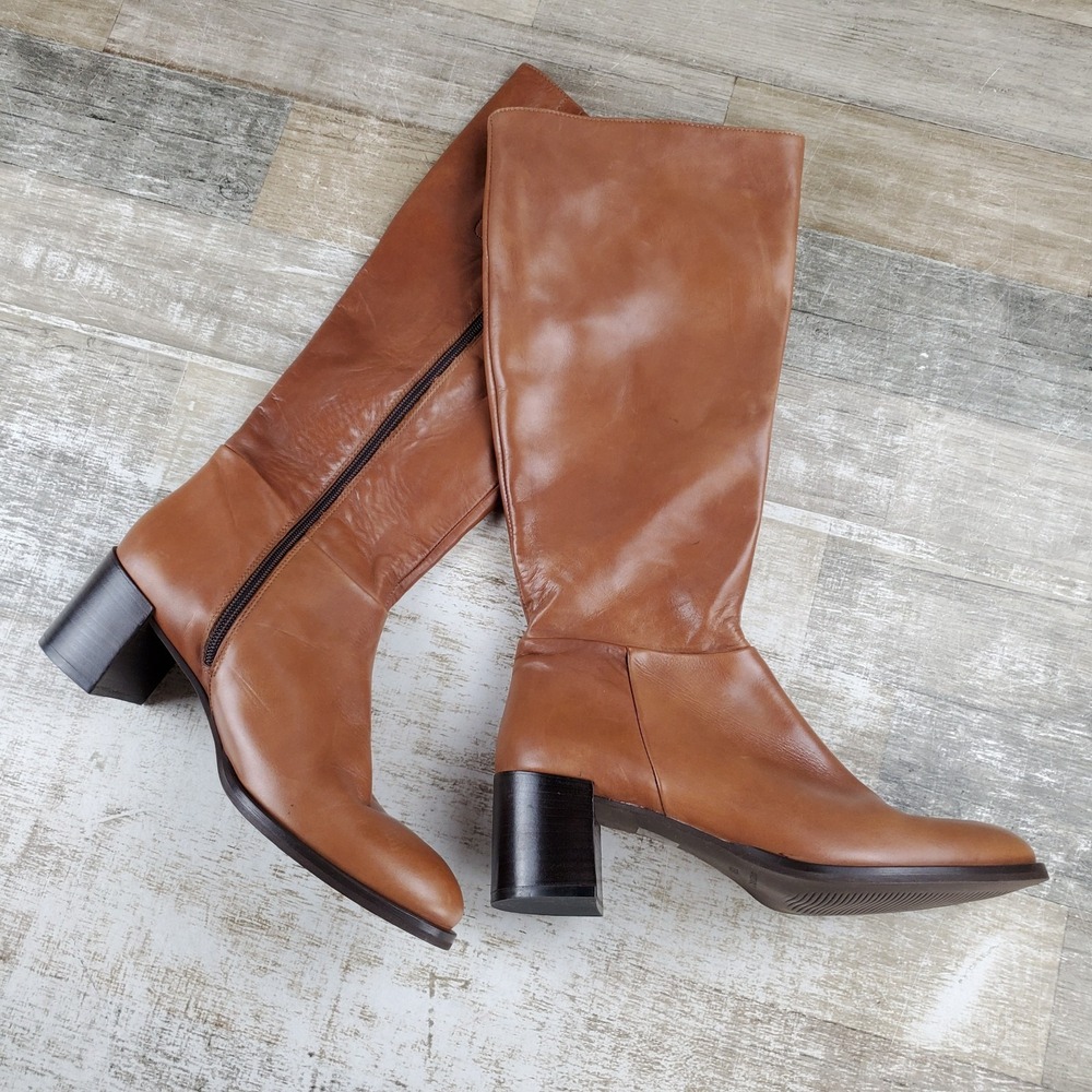 Coach and Four Lucca Womens Knee High Boots Sz 8.5 M Brown Leather Block Heel
